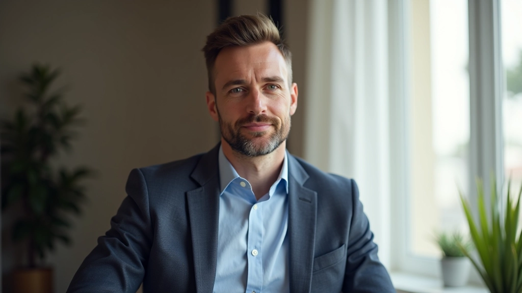 Entrepreneur regardant un écran avec des modèles numériques affichés, souriant confiant