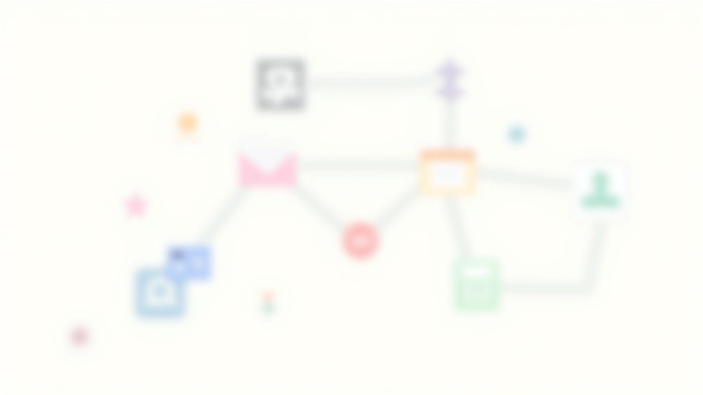 Schéma montrant plusieurs applications (CRM, email, réseaux sociaux) connectées par des flèches de flux de données