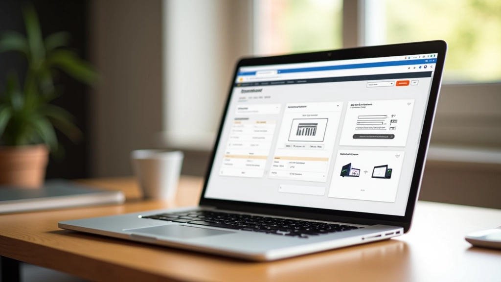 Ordinateur portable affichant une interface de gestion de produits numériques avec catalogues et processus de distribution automatisés